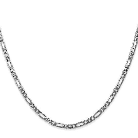 14k White Gold 3.0mm Flat Figaro Chain