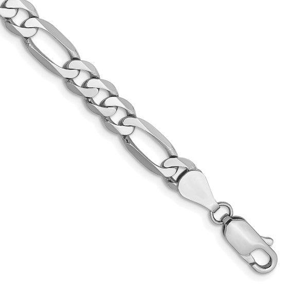 14k White Gold 5.5mm Flat Figaro Bracelet
