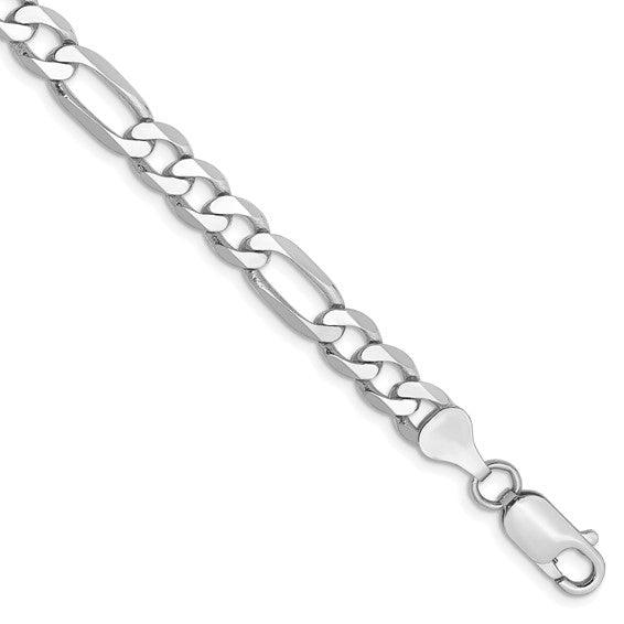 14k White Gold 6.0mm Flat Figaro Bracelet