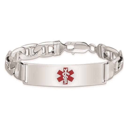 Sterling Silver Rhodium-plated Medical ID Anchor Link Bracelet