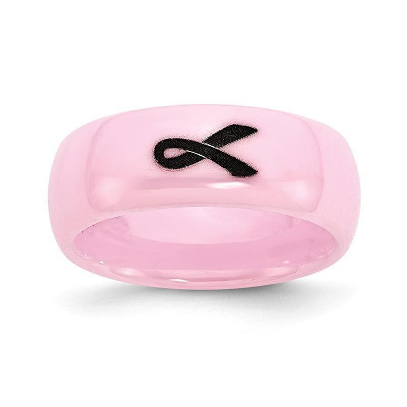 Ceramic Pink Black Laser Accented Ribbon 8mm Polished Band - Seattle Gold Grillz