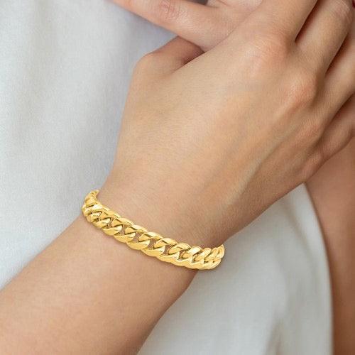 Gold 11mm Semi-Solid Miami Cuban Bracelet - Seattle Gold Grillz
