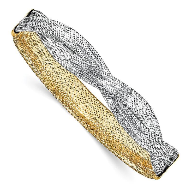 Leslie's 14k & White Rhodium Mesh Reversible Stretch Bracelet - Seattle Gold Grillz
