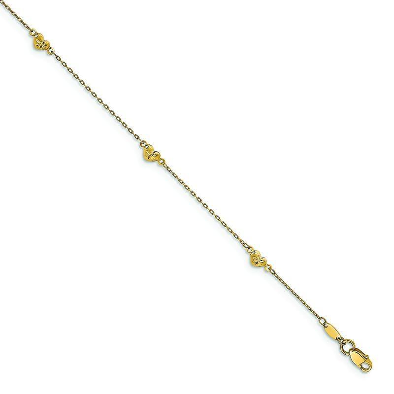 Leslie's 14k Polished and D-C Heart with 1in ext. Anklet - Seattle Gold Grillz