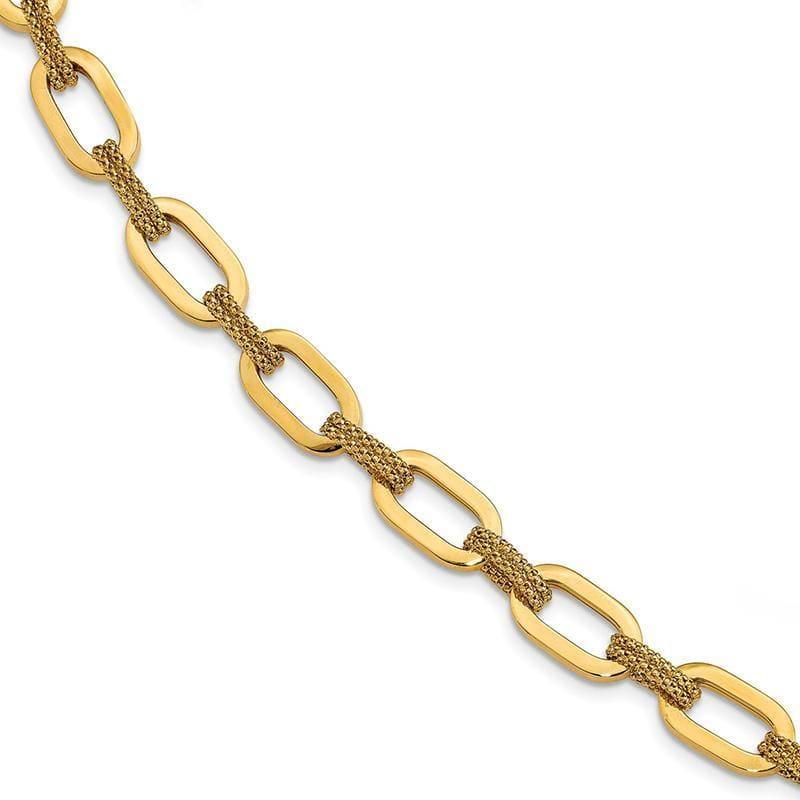 Leslie's 14K Polished & Textured Fancy Link Bracelet - Seattle Gold Grillz