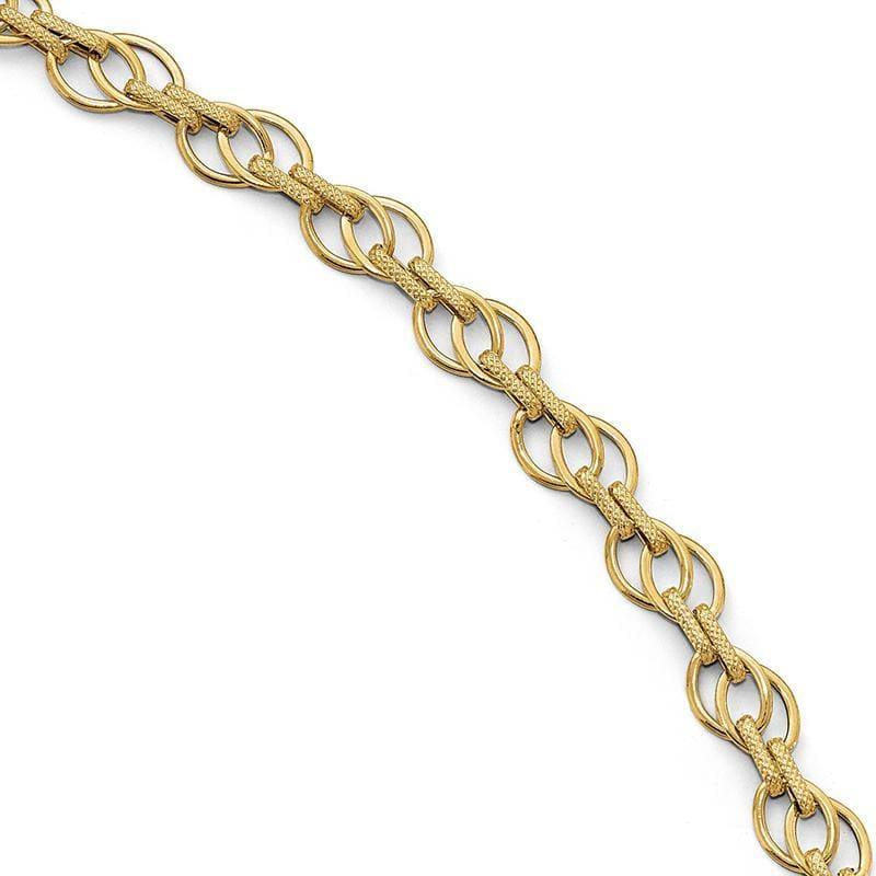 Leslie's 14k Polished and Textured Fancy Link Bracelet - Seattle Gold Grillz