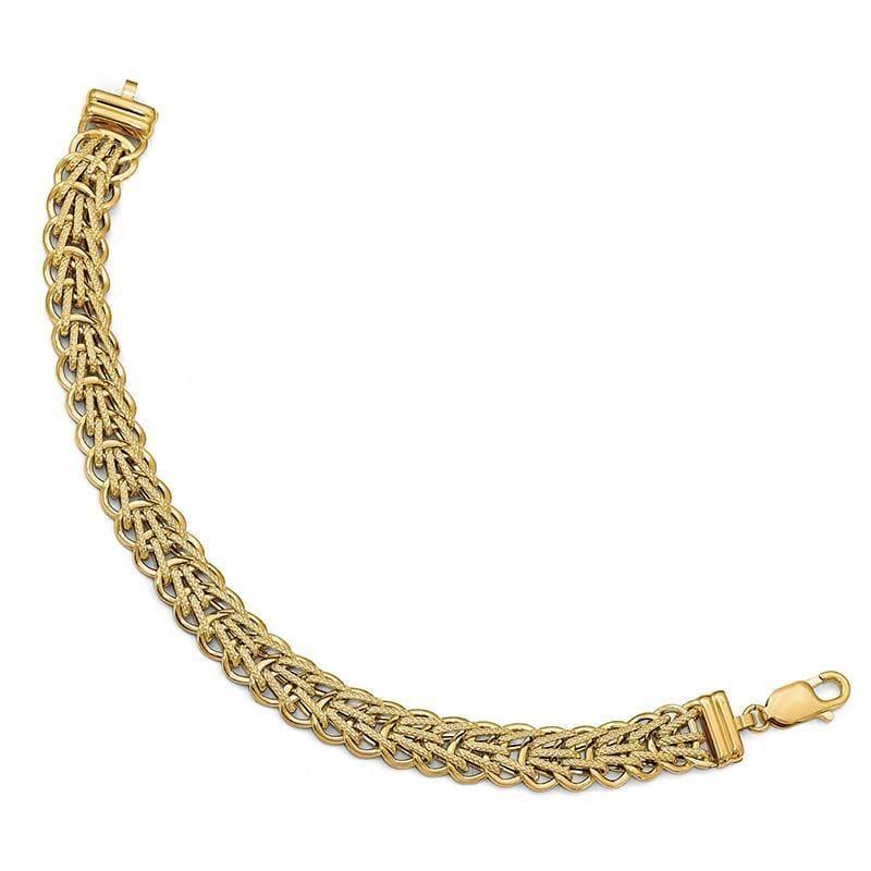 Leslie's 14k Polished and Textured Fancy Link Bracelet - Seattle Gold Grillz