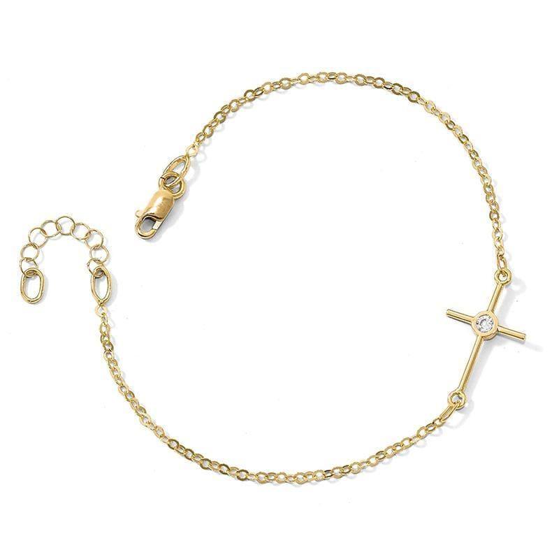 Leslie's 14k Polished CZ Cross 1in ext. Bracelet - Seattle Gold Grillz