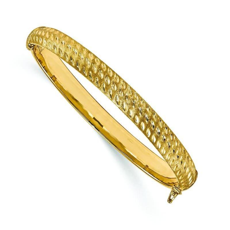Leslie's 14k Polished D-C Scratch-finish Hinged Bangle - Seattle Gold Grillz