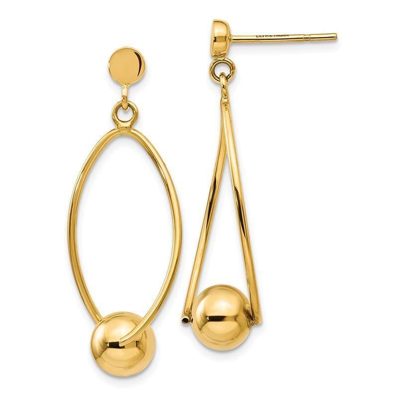 Leslie's 14k Polished Oval with Bead Post Dangle Earrings - Seattle Gold Grillz