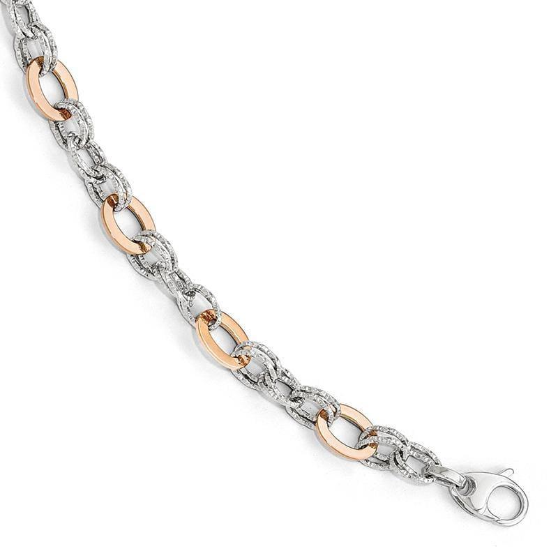 Leslie's 14K Rose and White Gold Polished D-C Fancy Link Bracelet - Seattle Gold Grillz