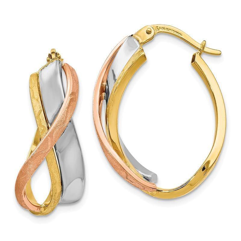 Leslie's 14k Tri-color Polished and Brushed Fancy Hoop Earrings - Seattle Gold Grillz