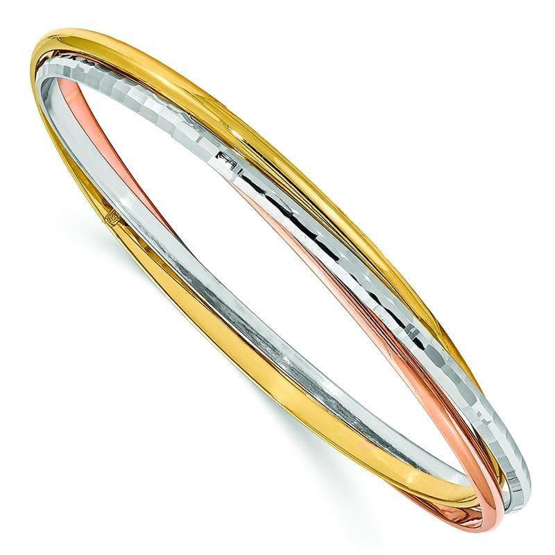 Leslie's 14K Tri-color Polished & Textured 3 Intertwined Slip-On Bangles - Seattle Gold Grillz