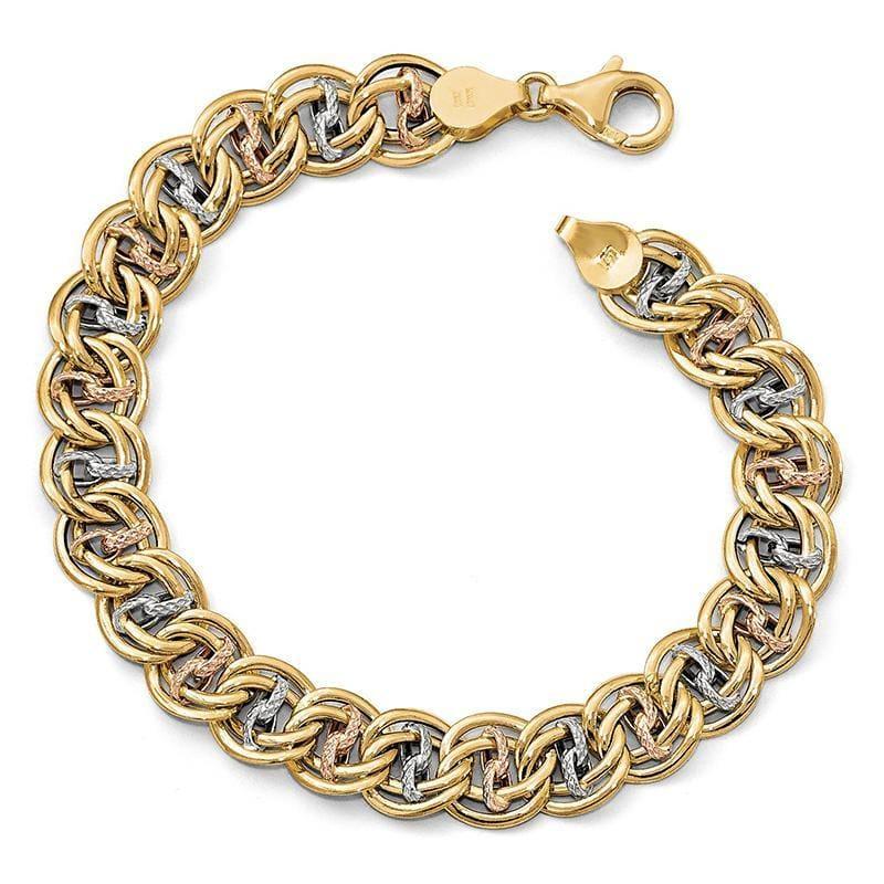 Leslie's 14k Tri-color Polished & Textured Fancy Link Bracelet - Seattle Gold Grillz