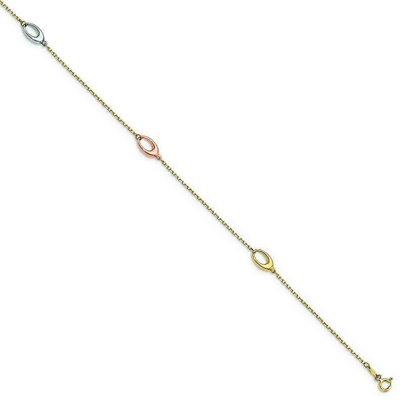 Leslie's 14k Tri-color Polished with 1in ext. Anklet - Seattle Gold Grillz