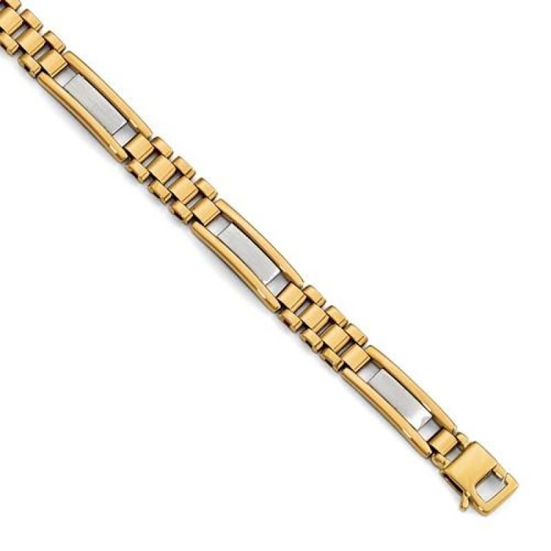 Leslie's 14k Two-tone Polished and Brushed Men's Bracelet - Seattle Gold Grillz