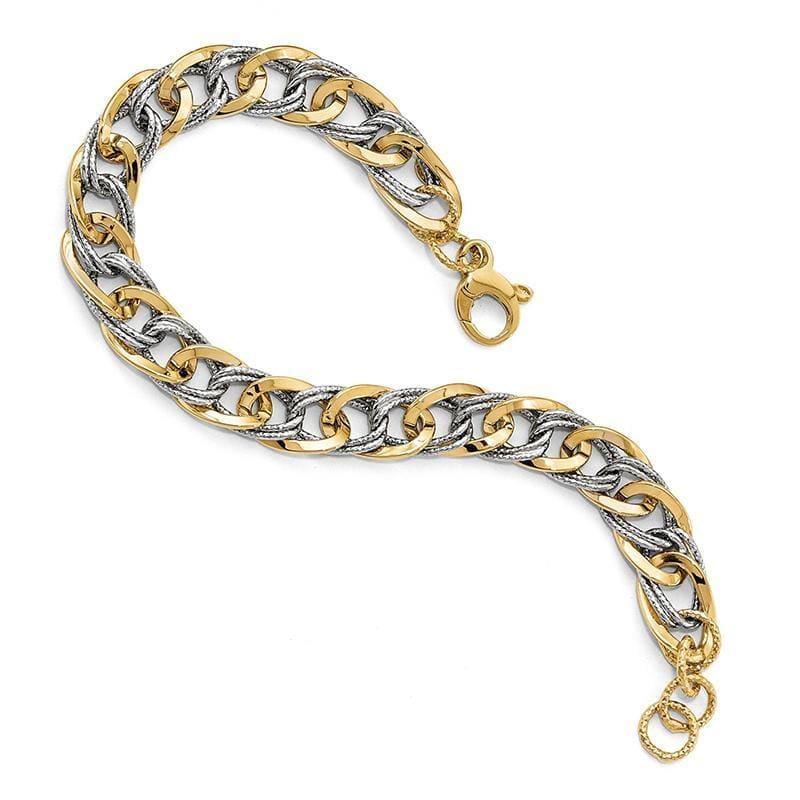 Leslie's 14k Two-tone Polished and textured Fancy Link Bracelet - Seattle Gold Grillz