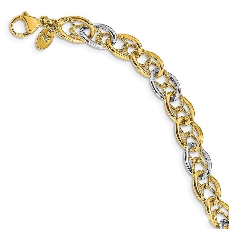Leslie's 14k Two-tone Polished & Textured Fancy Link Bracelet - Seattle Gold Grillz