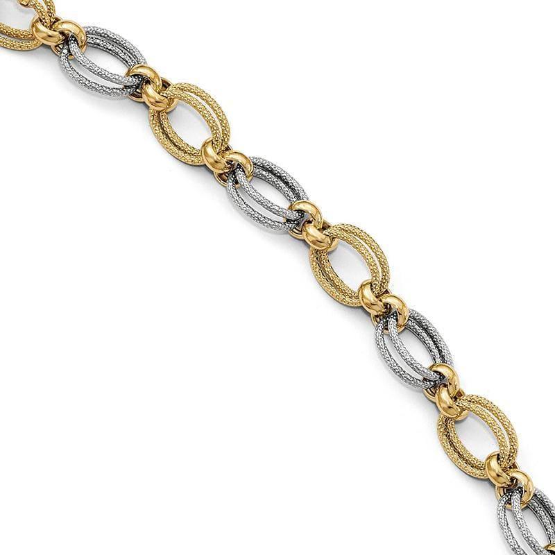 Leslie's 14k Two-tone Polished and textured Fancy Link Bracelet - Seattle Gold Grillz