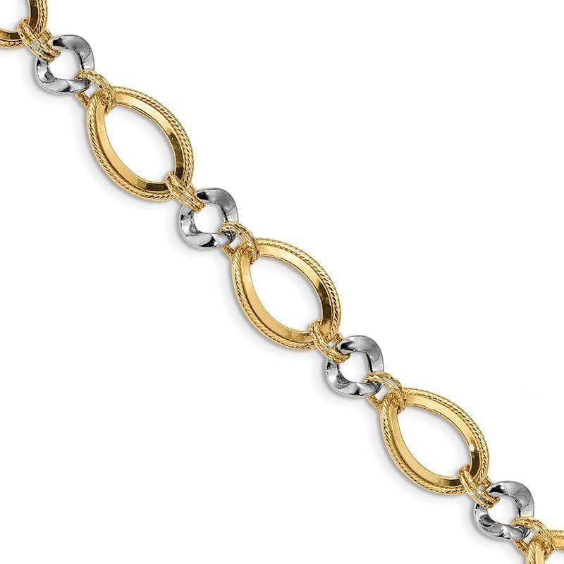Leslie's 14K Two-tone Polished & Textured Fancy Link Bracelet - Seattle Gold Grillz