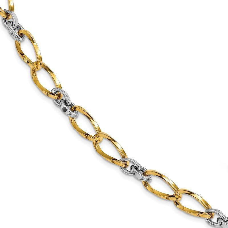 Leslie's 14K Two-tone Polished & Textured Link Bracelet - Seattle Gold Grillz