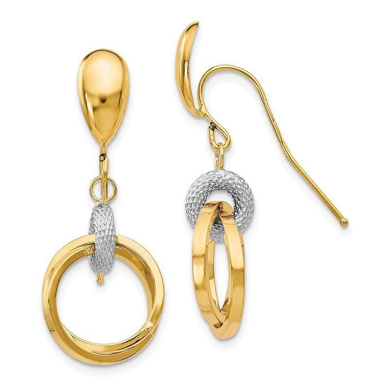 Leslie's 14k Two-tone Polished and Textured Shepherd Hook Earrings - Seattle Gold Grillz