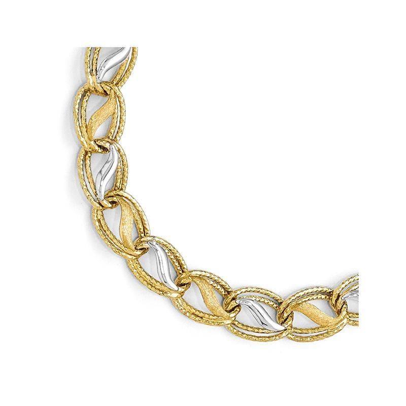 Leslie's 14k Two-tone Polished, Brushed & Textured Bracelet - Seattle Gold Grillz