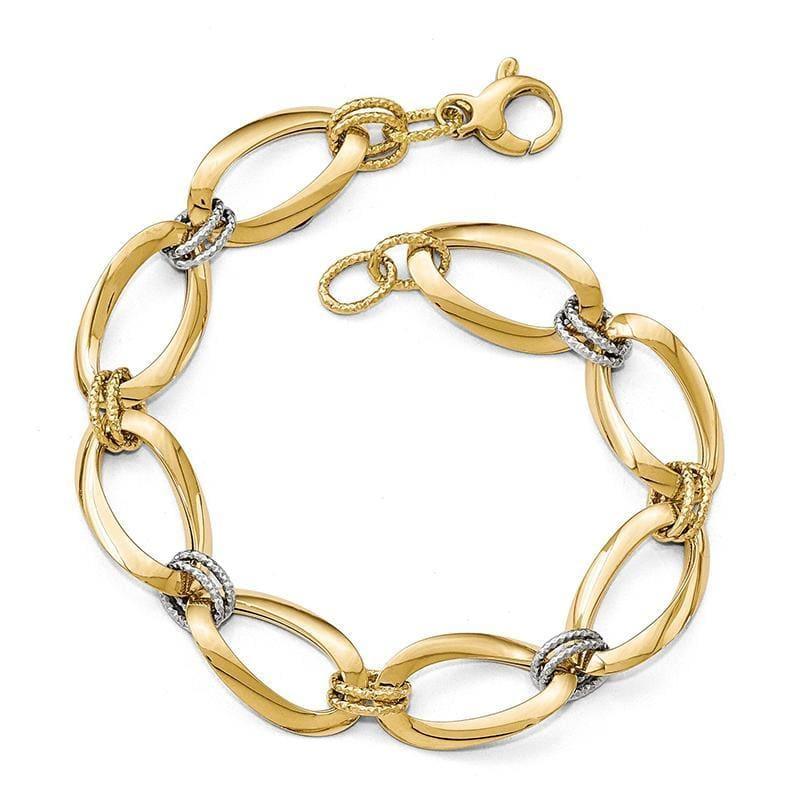 Leslie's 14k Two-tone Polished D-C Fancy Link Bracelet - Seattle Gold Grillz
