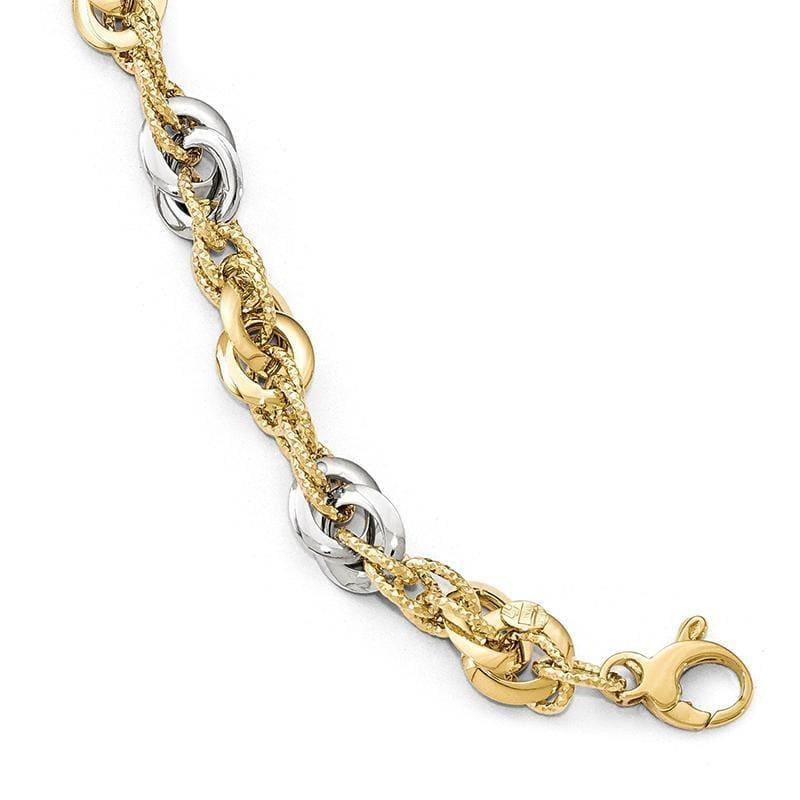 Leslie's 14k Two-tone Polished D-C Fancy Link Bracelet - Seattle Gold Grillz
