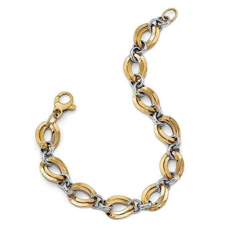 Leslie's 14k Two-tone Polished Fancy Link Bracelet - Seattle Gold Grillz