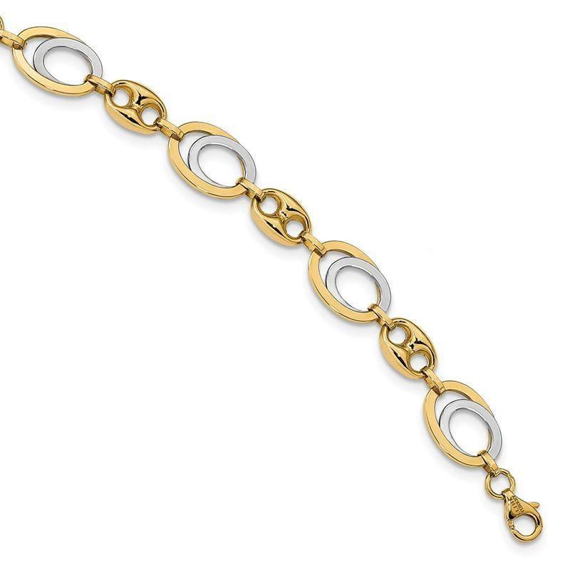Leslie's 14k Two-tone Polished Fancy Link Bracelet - Seattle Gold Grillz