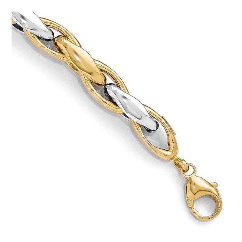 Leslie's 14k Two-tone Polished Fancy Link Bracelet - Seattle Gold Grillz