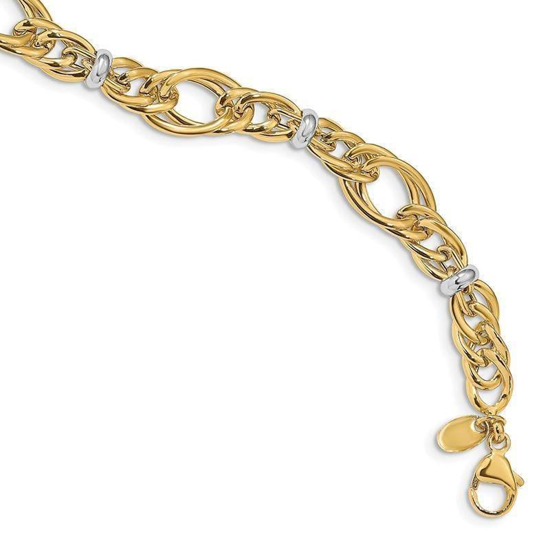 Leslie's 14k Two-tone Polished Fancy Link Bracelet - Seattle Gold Grillz