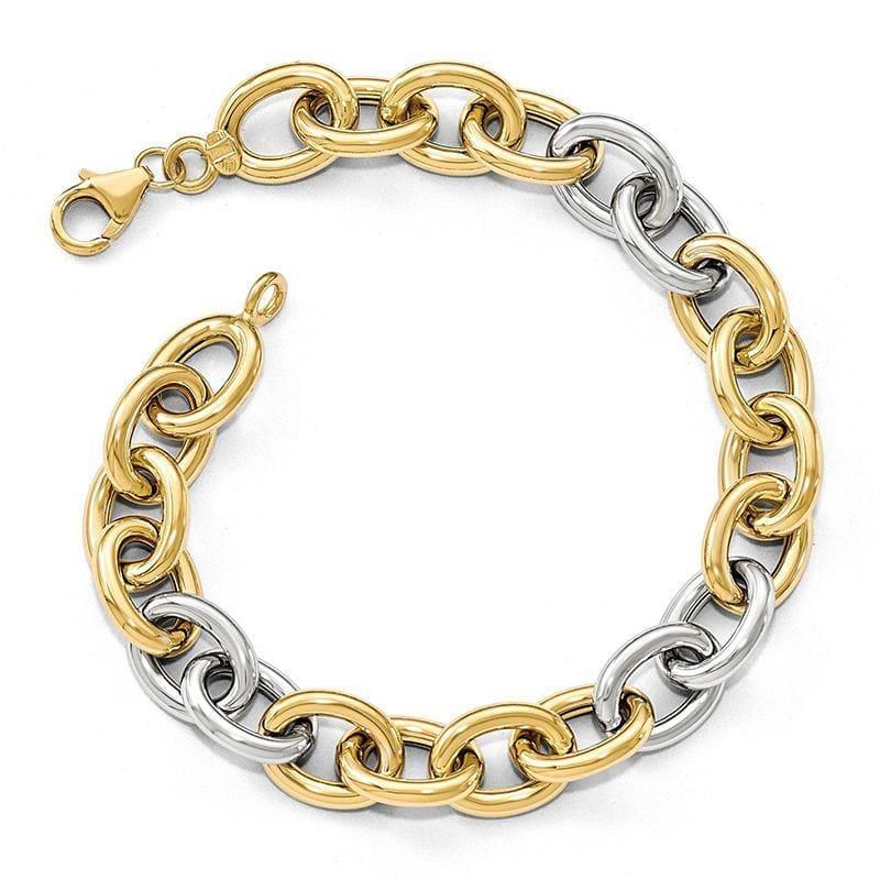 Leslie's 14k Two-tone Polished Fancy Link Bracelet - Seattle Gold Grillz