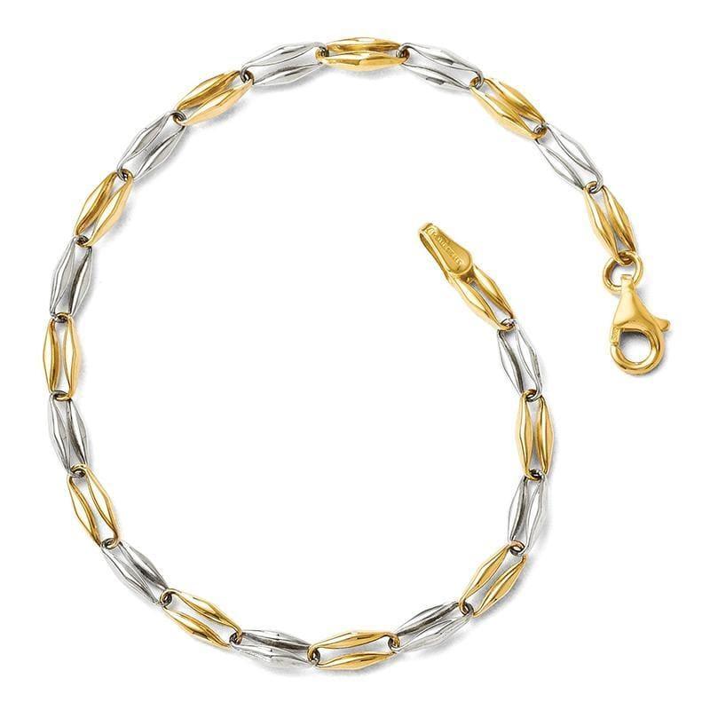 Leslie's 14k Two-tone Polished Fancy Link Bracelet - Seattle Gold Grillz