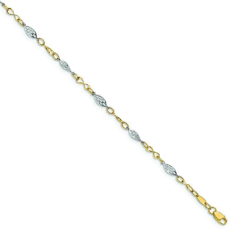Leslie's 14k Two-tone Polished with 1in ext. Anklet - Seattle Gold Grillz