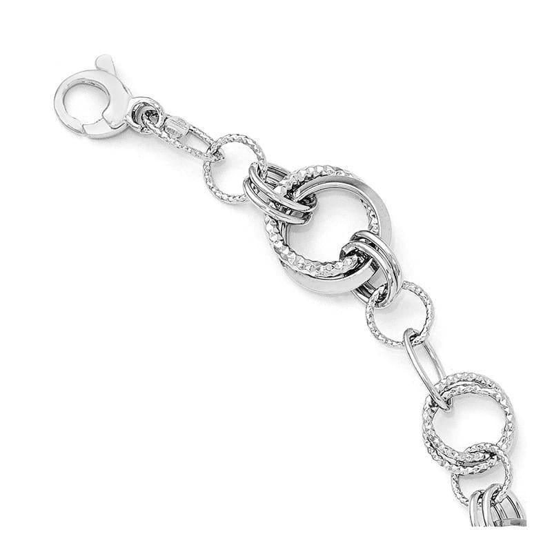 Leslie's 14k White Gold Polished & Textured Fancy Link Bracelet - Seattle Gold Grillz