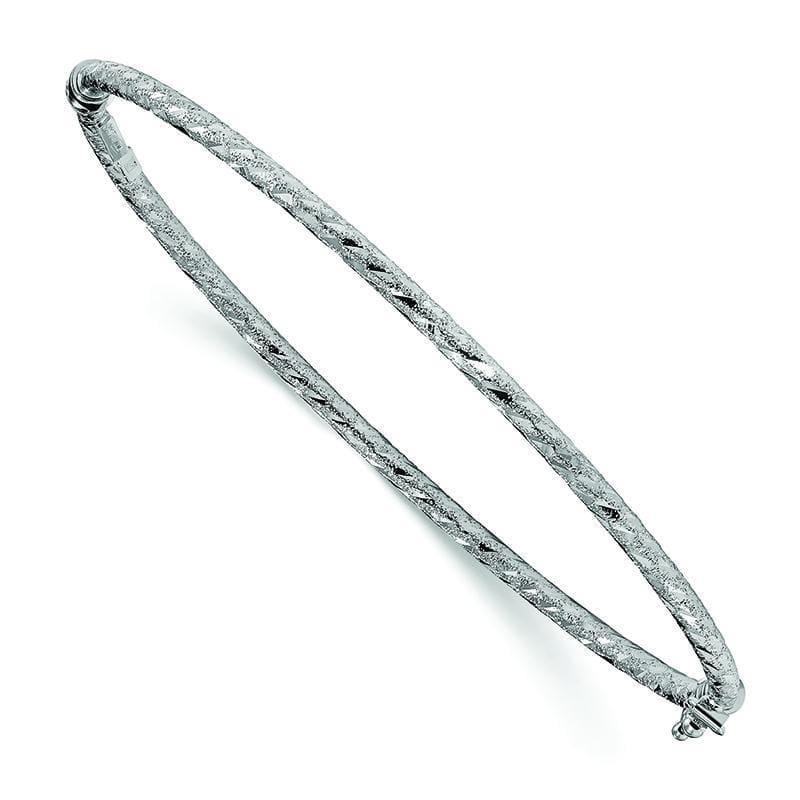 Leslie's 14k White Gold Polished Textured & D-C Hinged Bangle - Seattle Gold Grillz