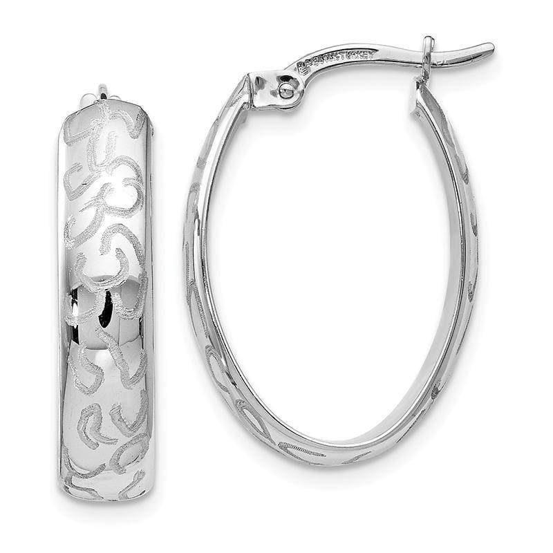 Leslie's 14k White Gold Polished w-Laser Design Oval Hoop Earrings - Seattle Gold Grillz
