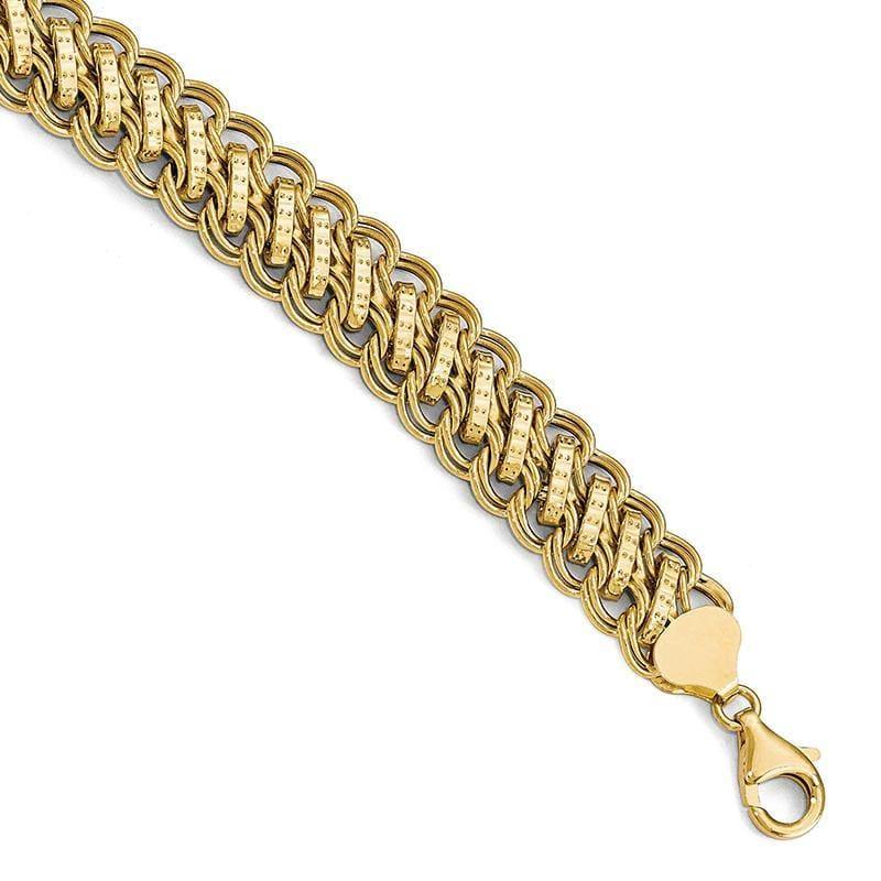 Leslies 14k Polished and Textured Fancy Link Bracelet - Seattle Gold Grillz