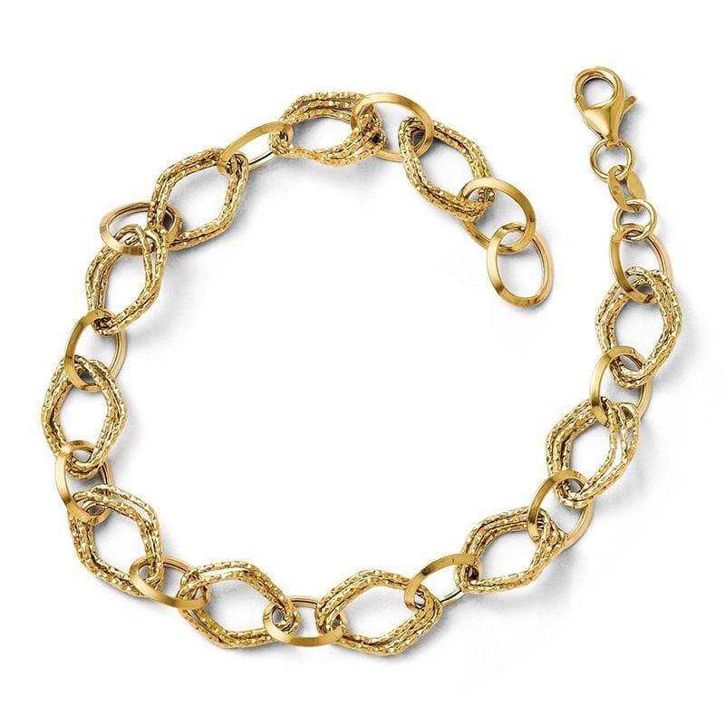 Leslies 14k Polished and Textured Fancy Link Bracelet - Seattle Gold Grillz