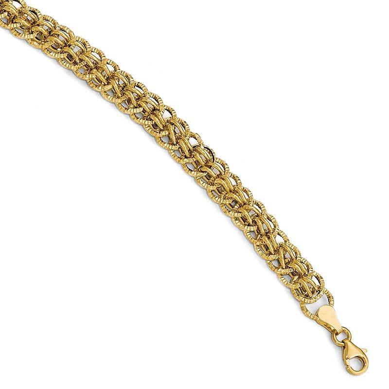 Leslies 14k Polished and Textured Fancy Link Bracelet - Seattle Gold Grillz