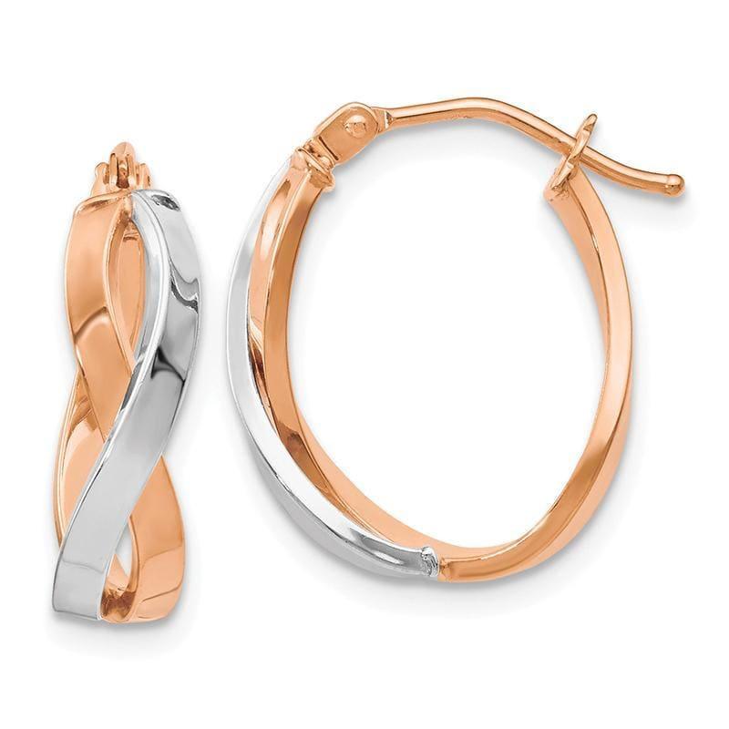 Leslies 14k Rose Gold Two-tone Polished Hinged Hoop Earrings - Seattle Gold Grillz