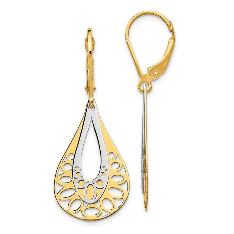 Leslies 14k Two-tone Polished Dangle Leverback Earrings - Seattle Gold Grillz