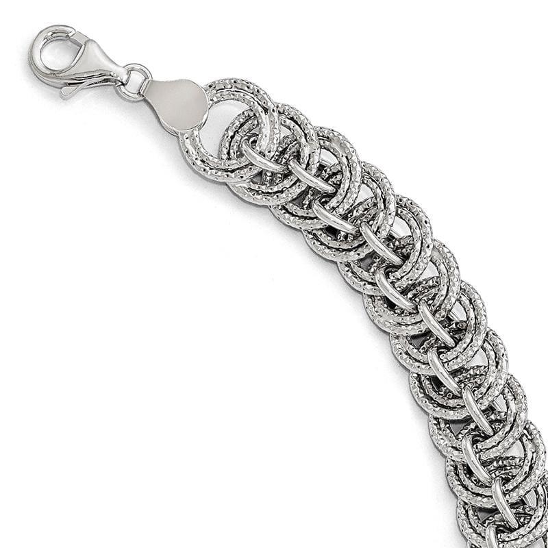 Leslies 14k White Gold Polished and Textured Fancy Link Bracelet - Seattle Gold Grillz