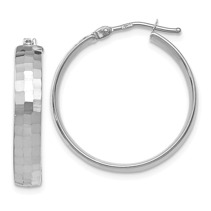 Leslies 14k White Gold Polished and Textured Hoop Earrings - Seattle Gold Grillz