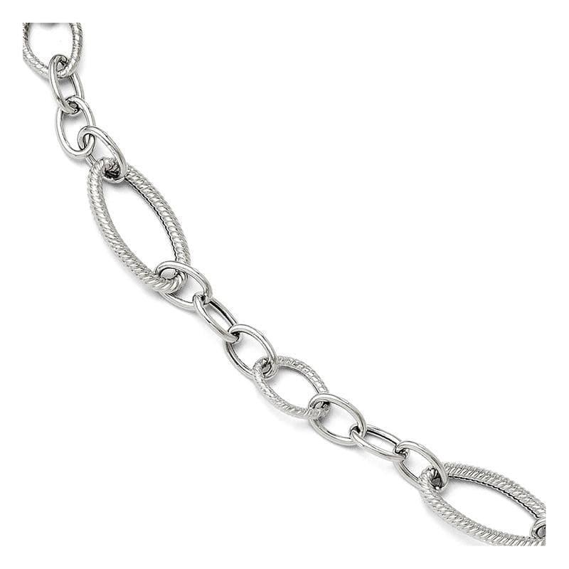 Leslies 14k White Gold Polished and Textured Link Bracelet - Seattle Gold Grillz