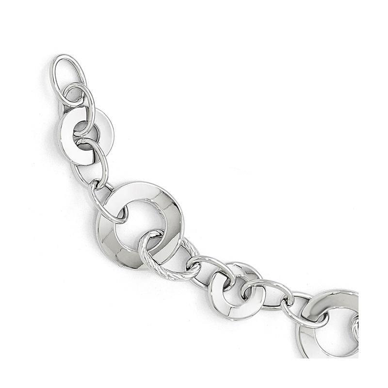 Leslies 14k White Gold Polished Textured Link Bracelet - Seattle Gold Grillz
