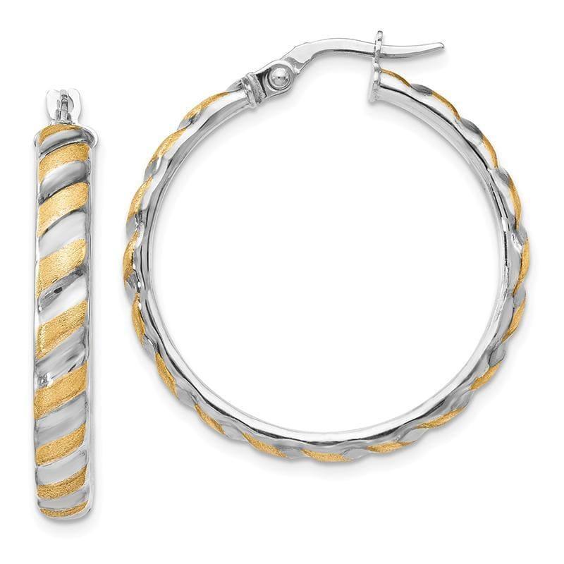 Leslies 14k White Gold with Yellow Polished Brushed Large Hoop Earrings - Seattle Gold Grillz