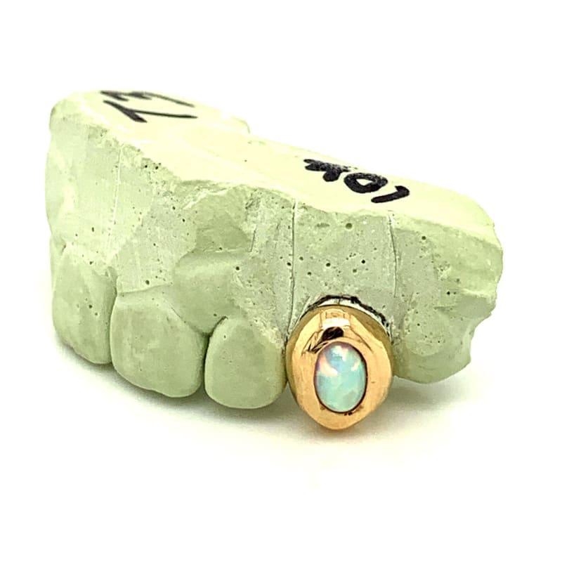 Single Gold White Opal Top Fang Tooth - Seattle Gold Grillz